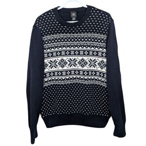 Dockers Men's Medium Knit Navy White Snowflake Winter Sweater Christmas Office